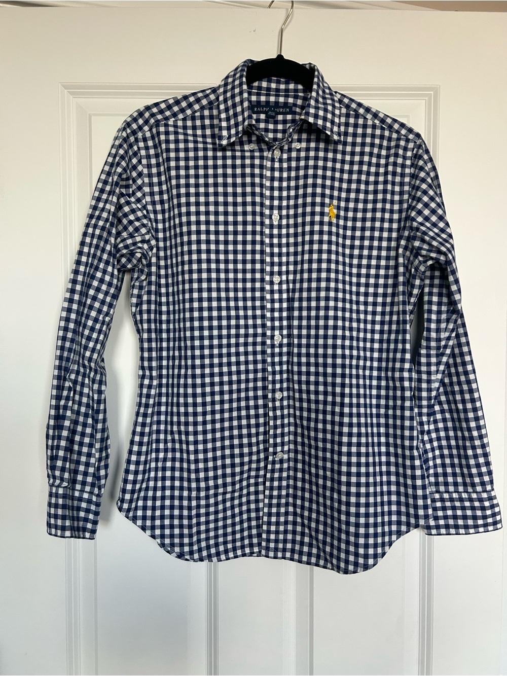 Ralph Lauren Navy and White Gingham Button-Up Shirt